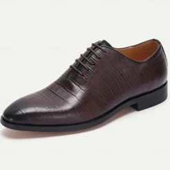 Men's Premium Cowhide Crocodile Print Oxford Shoes, Stylish Lace-Up Formal Footwear for Business and Special Occasions