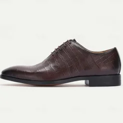 Men's Premium Cowhide Crocodile Print Oxford Shoes, Stylish Lace-Up Formal Footwear for Business and Special Occasions