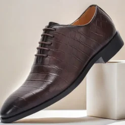 Men's Premium Cowhide Crocodile Print Oxford Shoes, Stylish Lace-Up Formal Footwear for Business and Special Occasions