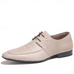 Men's Premium Cowhide Lace-Up Crocodile Pattern Loafers - Elegant Formal Shoes for Office and Special Occasions