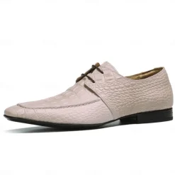 Men's Premium Cowhide Lace-Up Crocodile Pattern Loafers - Elegant Formal Shoes for Office and Special Occasions