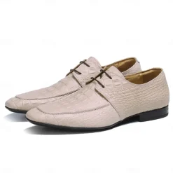 Men's Premium Cowhide Lace-Up Crocodile Pattern Loafers - Elegant Formal Shoes for Office and Special Occasions
