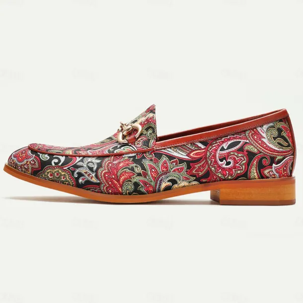 Men's Premium Cowhide Leather Paisley Pattern Loafers - Stylish Slip-On Dress Shoes for Formal and Casual Occasions