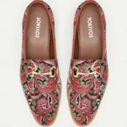 Men's Premium Cowhide Leather Paisley Pattern Loafers - Stylish Slip-On Dress Shoes for Formal and Casual Occasions