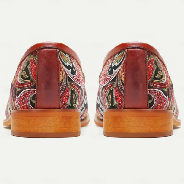 Men's Premium Cowhide Leather Paisley Pattern Loafers - Stylish Slip-On Dress Shoes for Formal and Casual Occasions
