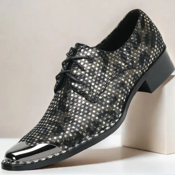 Men's Premium Cowhide Leather Oxford Shoes with Metallic Studded Design and Glossy Toe Cap – Stylish Formal Shoes for Fashionable Men, Perfect for Weddings and Special Occasions