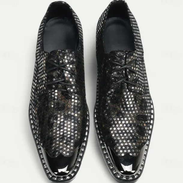 Men's Premium Cowhide Leather Oxford Shoes with Metallic Studded Design and Glossy Toe Cap – Stylish Formal Shoes for Fashionable Men, Perfect for Weddings and Special Occasions