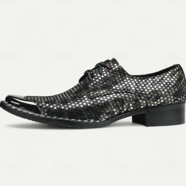 Men's Premium Cowhide Leather Oxford Shoes with Metallic Studded Design and Glossy Toe Cap – Stylish Formal Shoes for Fashionable Men, Perfect for Weddings and Special Occasions