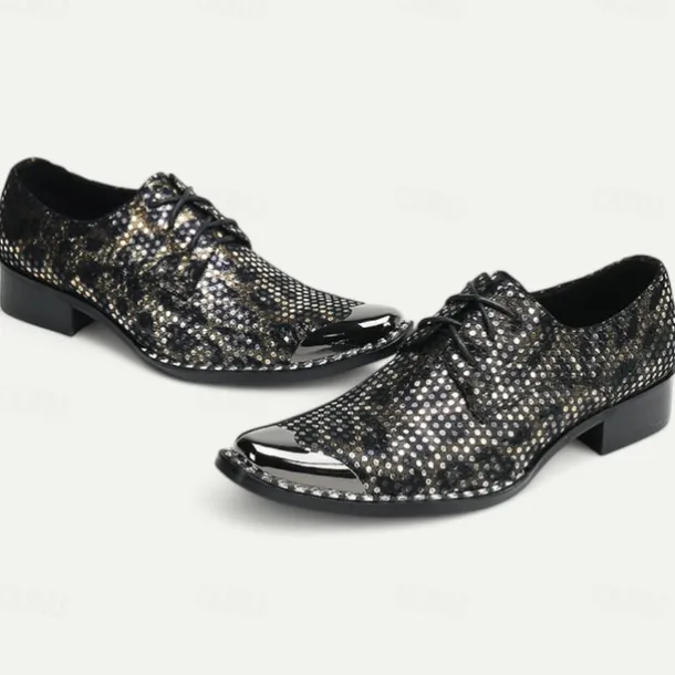 Men's Premium Cowhide Leather Oxford Shoes with Metallic Studded Design and Glossy Toe Cap – Stylish Formal Shoes for Fashionable Men, Perfect for Weddings and Special Occasions