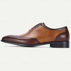 Men's Premium Cowhide Leather Oxford Shoes with Brogue Detailing – Elegant Lace-Up Design for Formal and Business Occasions