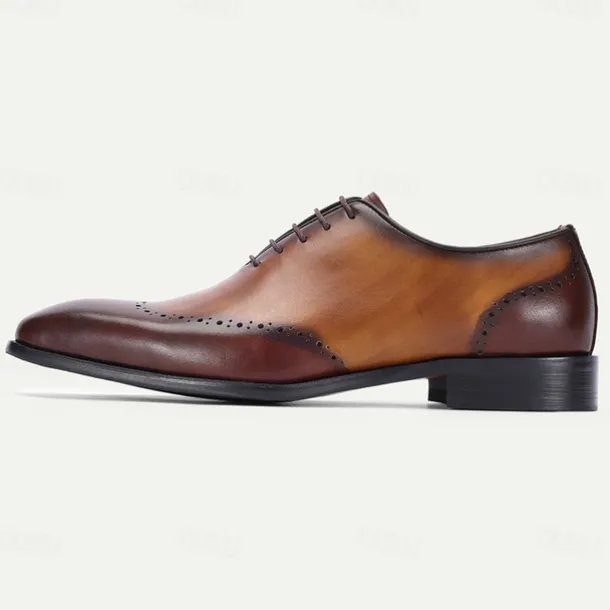 Men's Premium Cowhide Leather Oxford Shoes with Brogue Detailing – Elegant Lace-Up Design for Formal and Business Occasions