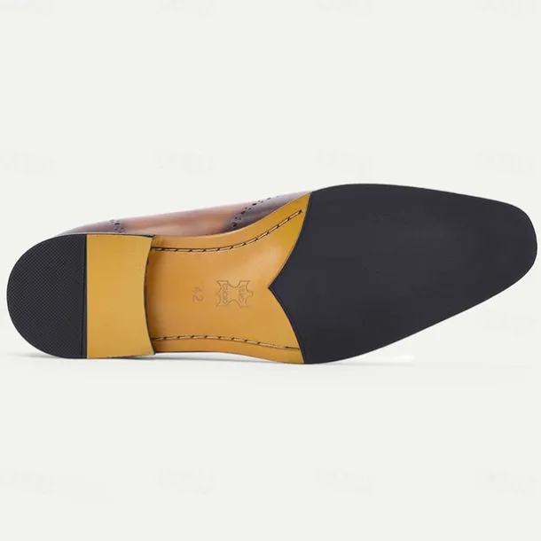 Men's Premium Cowhide Leather Oxford Shoes with Brogue Detailing – Elegant Lace-Up Design for Formal and Business Occasions