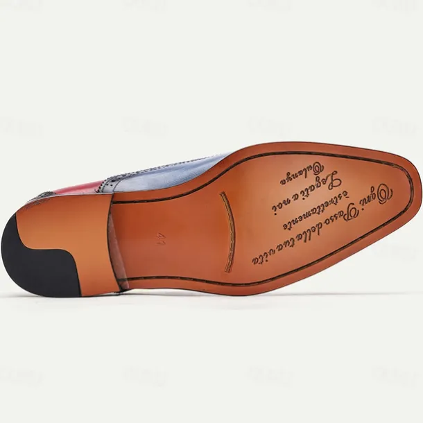 Men's Premium Cowhide Leather Oxford Shoes – Multicolor Brogue Lace-Up Dress Shoes with Wingtip Design