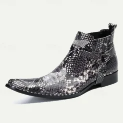 Men's Premium Cowhide Leather Ankle Boots with Snakeskin Pattern – Stylish Western Motorcycle Boots for Biker Events and Casual Wear