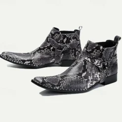 Men's Premium Cowhide Leather Ankle Boots with Snakeskin Pattern – Stylish Western Motorcycle Boots for Biker Events and Casual Wear