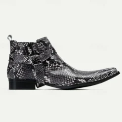 Men's Premium Cowhide Leather Ankle Boots with Snakeskin Pattern – Stylish Western Motorcycle Boots for Biker Events and Casual Wear