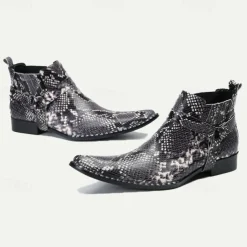 Men's Premium Cowhide Leather Ankle Boots with Snakeskin Pattern – Stylish Western Motorcycle Boots for Biker Events and Casual Wear