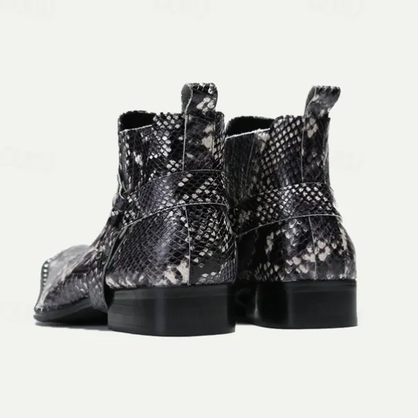 Men's Premium Cowhide Leather Ankle Boots with Snakeskin Pattern – Stylish Western Motorcycle Boots for Biker Events and Casual Wear