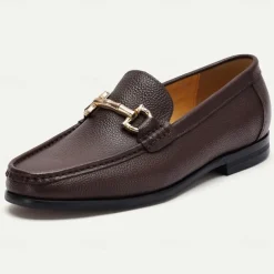 Men's Premium Cowhide Leather Loafers – Classic Slip-On Dress Shoes with Metal Bit Decor for Formal and Casual Wear