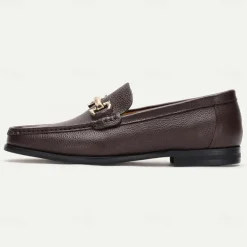 Men's Premium Cowhide Leather Loafers – Classic Slip-On Dress Shoes with Metal Bit Decor for Formal and Casual Wear