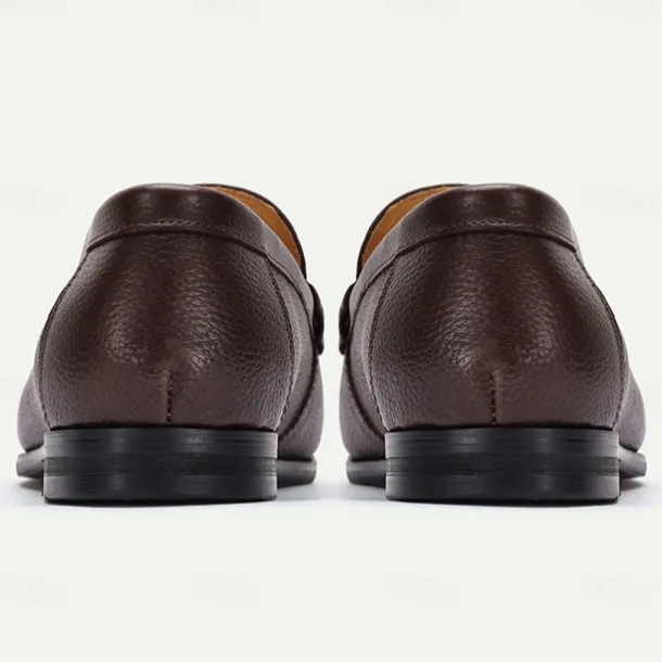 Men's Premium Cowhide Leather Loafers – Classic Slip-On Dress Shoes with Metal Bit Decor for Formal and Casual Wear