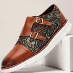 Men's Premium Cowhide Leather Casual Shoes – Trendy Brown Casual Sneakers with Soft Textile Accents, Perfect for Everyday Wear, Work and Casual Social Events