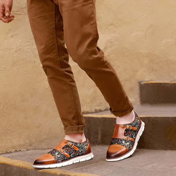 Men's Premium Cowhide Leather Casual Shoes – Trendy Brown Casual Sneakers with Soft Textile Accents, Perfect for Everyday Wear, Work and Casual Social Events