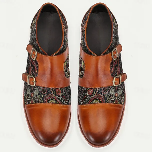 Men's Premium Cowhide Leather Casual Shoes – Trendy Brown Casual Sneakers with Soft Textile Accents, Perfect for Everyday Wear, Work and Casual Social Events