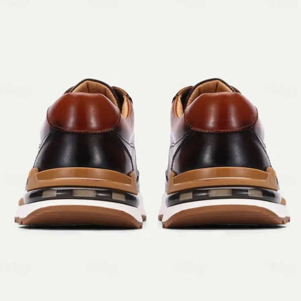 Men's Premium Cowhide Leather Sneakers with Crocodile Texture and Lace-Up Design – Casual Athletic Shoes for Everyday Wear