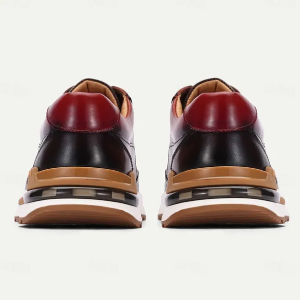 Men's Premium Cowhide Leather Sneakers with Crocodile Texture and Lace-Up Design – Casual Athletic Shoes for Everyday Wear