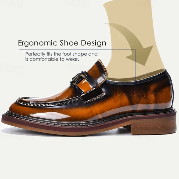 Men's Premium Cowhide Leather Loafers with Glossy Finish, Chain Detail - Formal Dress Shoes for Business, Weddings & Special Occasions