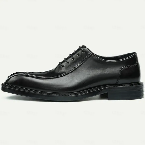 Men's Premium Cowhide Leather Oxford Shoes - Formal Business Dress Footwear with Hand-Stitched Detailing, Ideal for Weddings, Office and Formal Events