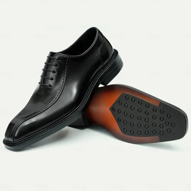 Men's Premium Cowhide Leather Oxford Shoes - Formal Business Dress Footwear with Hand-Stitched Detailing, Ideal for Weddings, Office and Formal Events