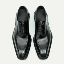 Men's Premium Cowhide Leather Oxford Shoes - Formal Business Dress Footwear with Hand-Stitched Detailing, Ideal for Weddings, Office and Formal Events