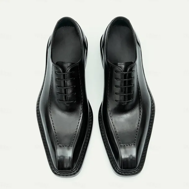 Men's Premium Cowhide Leather Oxford Shoes - Formal Business Dress Footwear with Hand-Stitched Detailing, Ideal for Weddings, Office and Formal Events