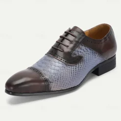Men's Premium Cowhide Leather Dress Shoes – Genuine Crocodile Embossed Oxford with Classic Lace-Up Design for Formal Events