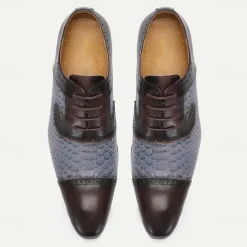 Men's Premium Cowhide Leather Dress Shoes – Genuine Crocodile Embossed Oxford with Classic Lace-Up Design for Formal Events