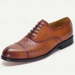 Men's Premium Cowhide Oxford Shoes with Woven Leather Design, Classic Lace-Up Style for Formal and Business Occasions