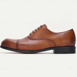 Men's Premium Cowhide Oxford Shoes with Woven Leather Design, Classic Lace-Up Style for Formal and Business Occasions
