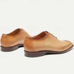 Men's Premium Cowhide Oxford Shoes - Vintage Brogue Lace-Up Dress Shoes with Intricate Engraved Detailing for Formal Occasions