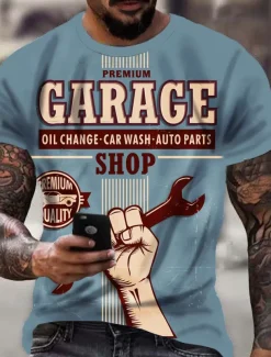 Men's Premium Garage Shop T shirt Tee Retro Shirts Short Sleeve T shirt 3D Print Crew Neck Shirt Vintage Designer Sportswear Casual Daily Summer Clothing Apparel