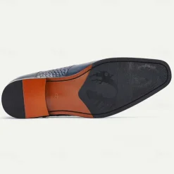 Men's Premium Navy Blue Crocodile Leather Lace-Up Dress Shoes for Exclusive Weddings, Galas and Formal Occasions