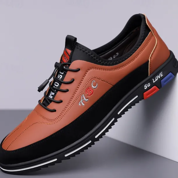 Men's Premium White and Black Faux Leather Lace-Up Sneakers with Vibrant Color Accents for Sports and Leisure