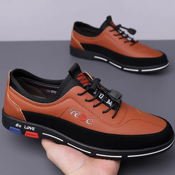 Men's Premium White and Black Faux Leather Lace-Up Sneakers with Vibrant Color Accents for Sports and Leisure