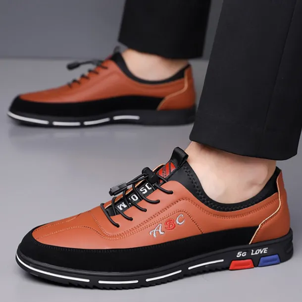 Men's Premium White and Black Faux Leather Lace-Up Sneakers with Vibrant Color Accents for Sports and Leisure