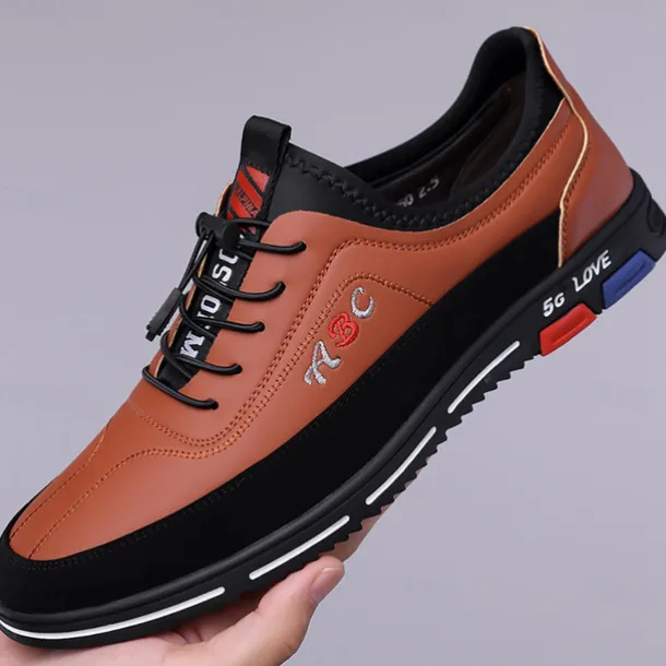 Men's Premium White and Black Faux Leather Lace-Up Sneakers with Vibrant Color Accents for Sports and Leisure