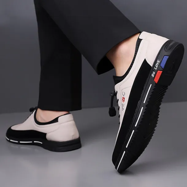 Men's Premium White and Black Faux Leather Lace-Up Sneakers with Vibrant Color Accents for Sports and Leisure