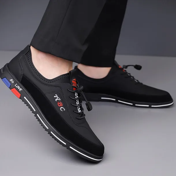 Men's Premium White and Black Faux Leather Lace-Up Sneakers with Vibrant Color Accents for Sports and Leisure