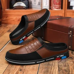 Men's Premium White and Black Faux Leather Casual Mule Shoes with Elastic Details for Stylish Everyday Wear