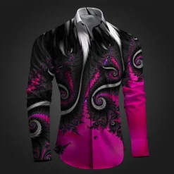 Men's Printed Shirts Long Sleeve Subcultural Vacation Party Street Spring & Summer Turndown Print Button-Down Red+Pink Red Navy Blue Blue Purple